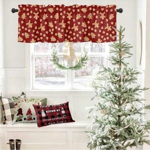 Red Valance with Gold Holiday Patterns